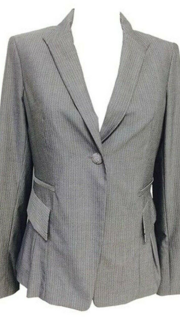 Etcetera Women's Blazer Gray Pinstripes Yacht Club Stretch Lined Size 2 Nwt $335